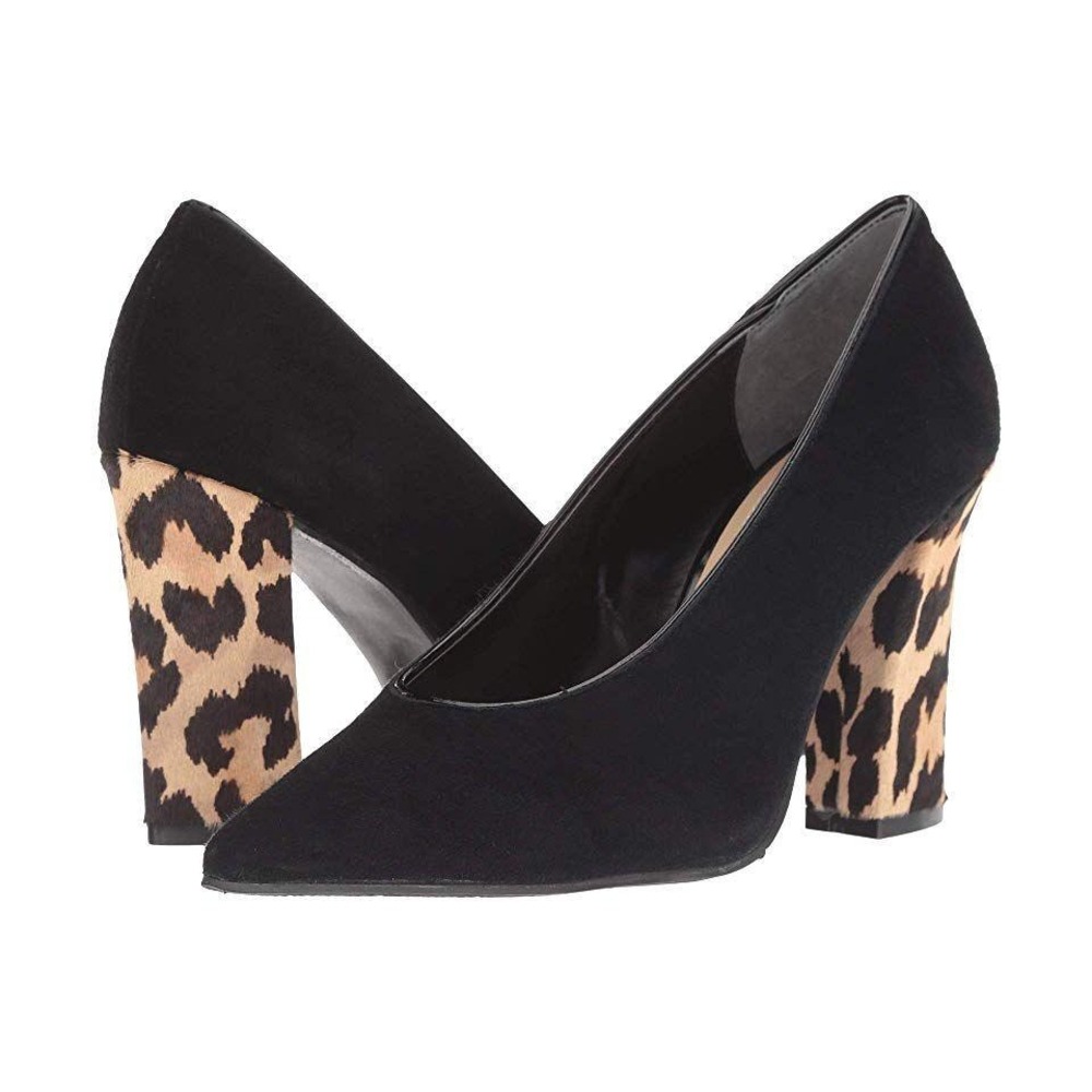 J. Renee Pumps Madisson Leopard Women 8.5 Black Block Heel Pointed Toe Suede